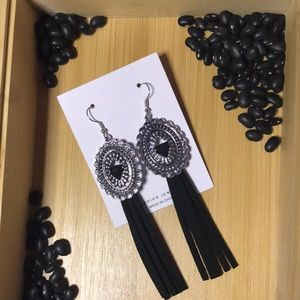 Concho Earrings with Leather Tassels